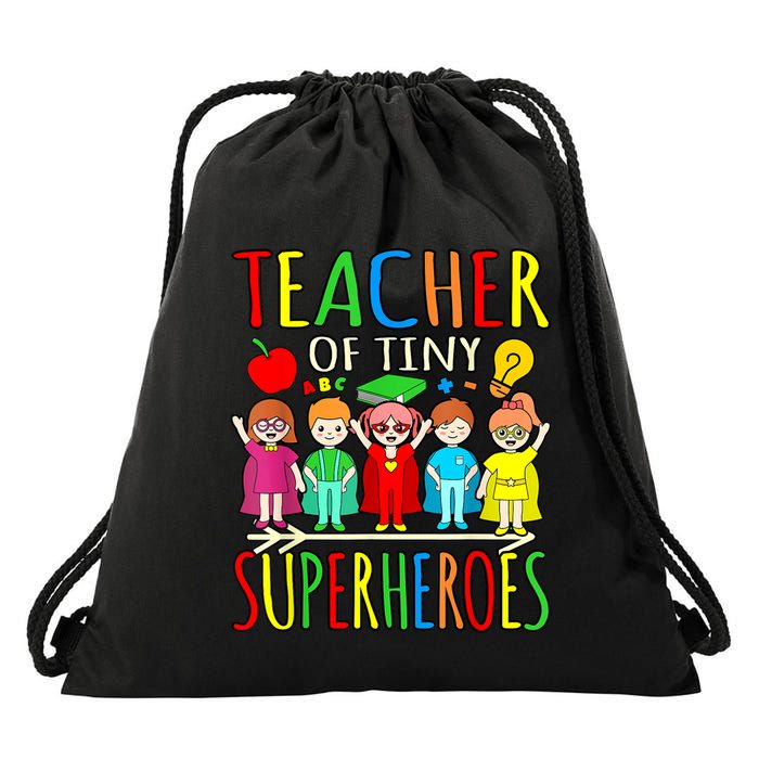 Teacher Of Tiny Superheroes First Day Back To School Graphic Drawstring Bag