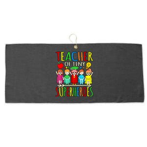 Teacher Of Tiny Superheroes First Day Back To School Graphic Large Microfiber Waffle Golf Towel