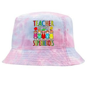 Teacher Of Tiny Superheroes First Day Back To School Graphic Tie-Dyed Bucket Hat