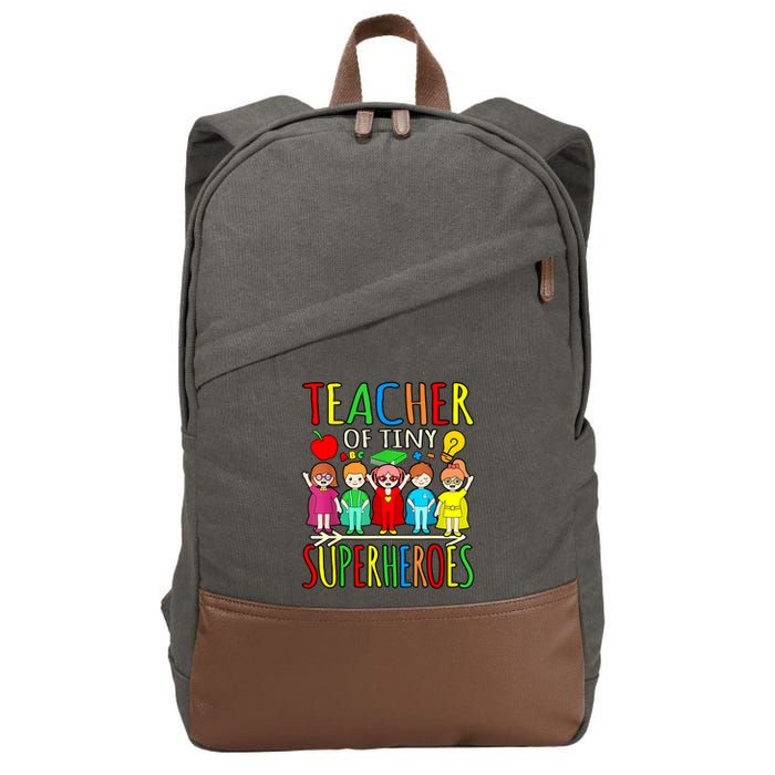 Teacher Of Tiny Superheroes First Day Back To School Graphic Cotton Canvas Backpack