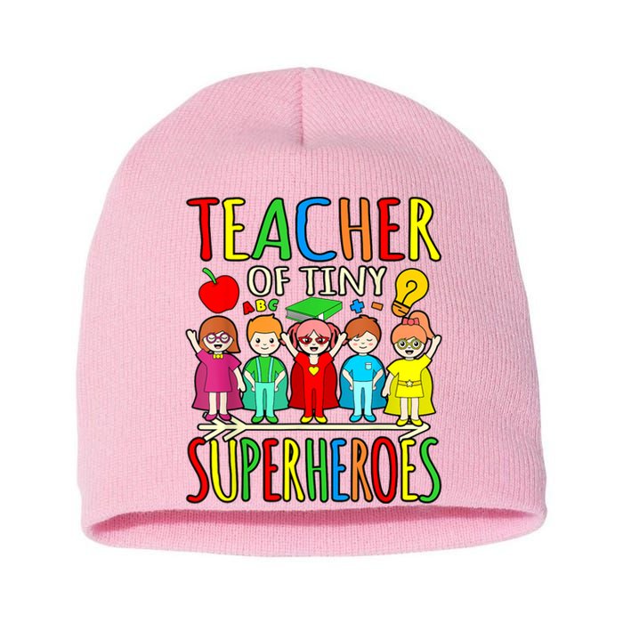 Teacher Of Tiny Superheroes First Day Back To School Graphic Short Acrylic Beanie