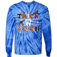 Trick Or Teeth Dental Squad Gift Halloween Dental Costume Gift Tie-Dye Long Sleeve Shirt