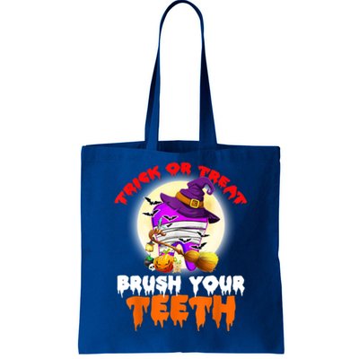 Trick Or Treat Brush Your Teeth Dentist Pun Halloween Dental Gift Tote Bag