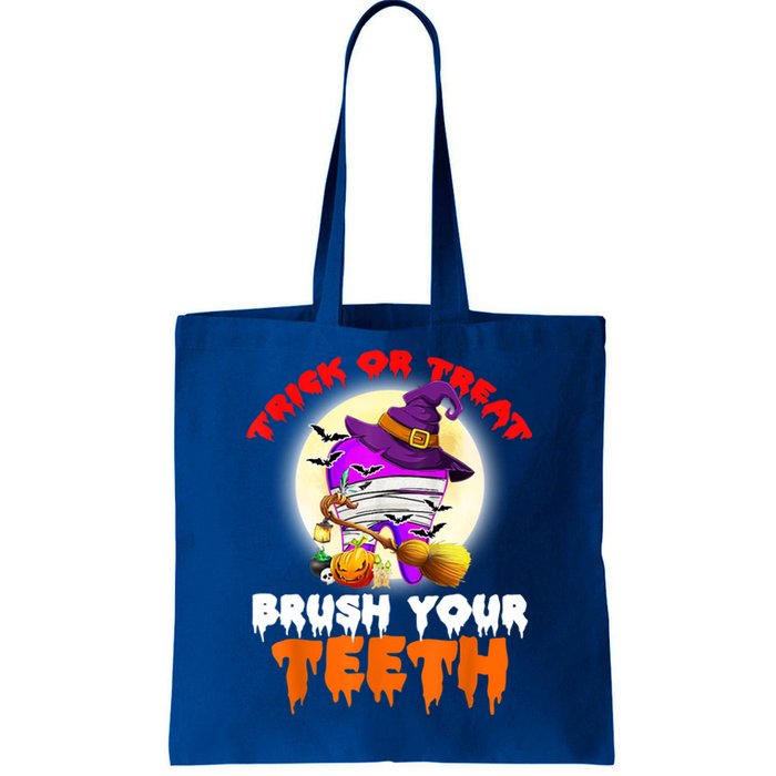 Trick Or Treat Brush Your Teeth Dentist Pun Halloween Dental Gift Tote Bag