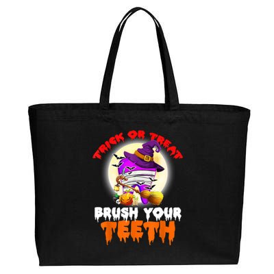 Trick Or Treat Brush Your Teeth Dentist Pun Halloween Dental Gift Cotton Canvas Jumbo Tote