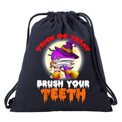 Trick Or Treat Brush Your Teeth Dentist Pun Halloween Dental Gift Drawstring Bag