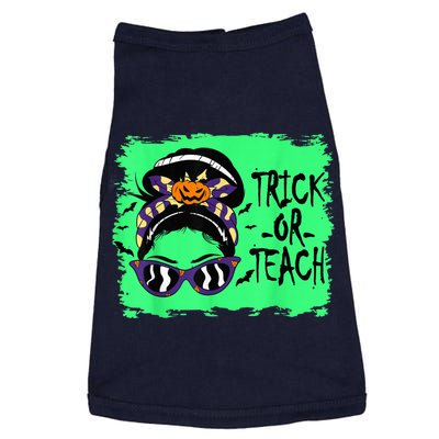 Trick or Teach Cute Halloween Teacher Messy Bun Retro Shades Doggie Tank