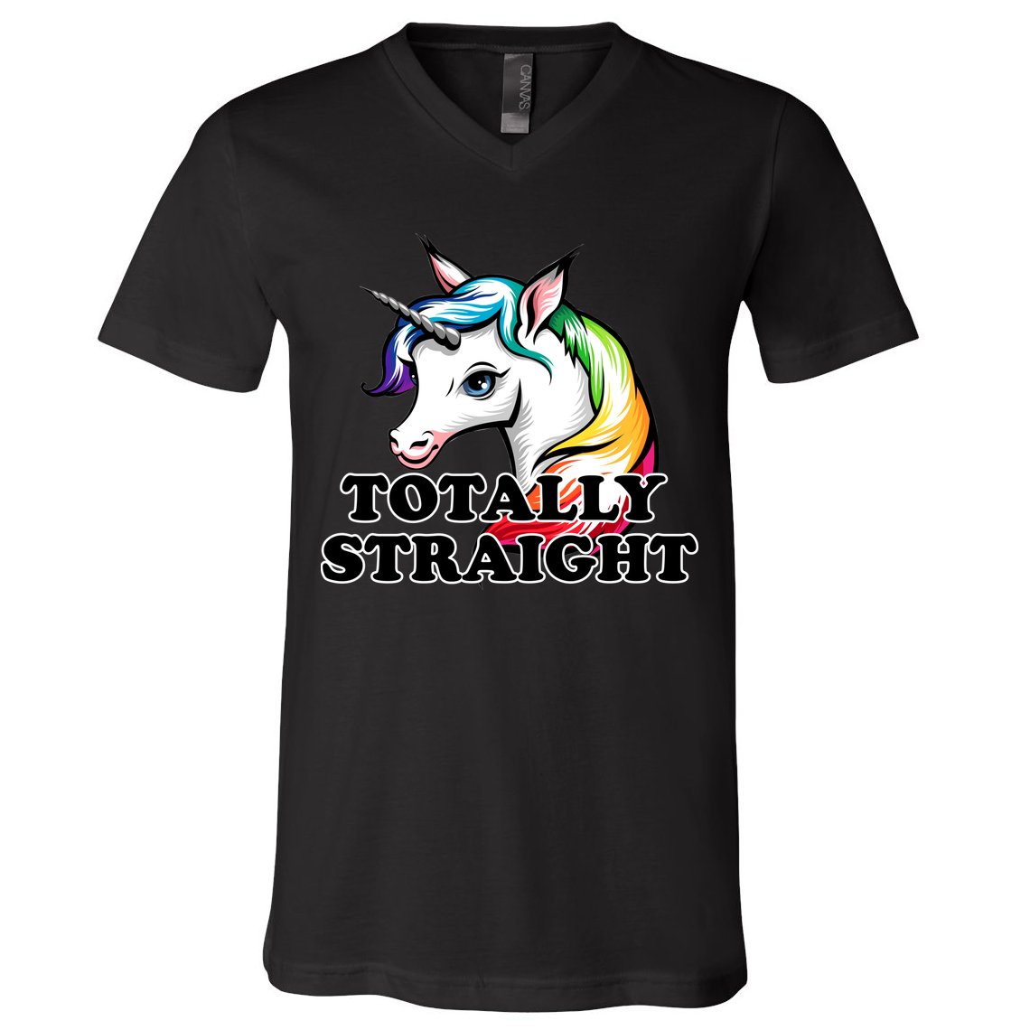 Totally Straight Unicorn Rainbow V-Neck T-Shirt