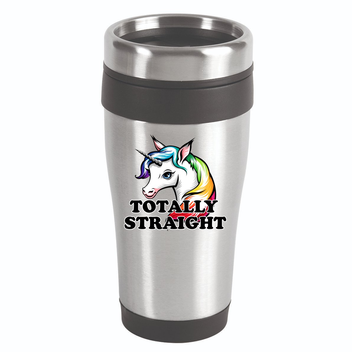 Totally Straight Unicorn Rainbow 16oz Travel Tumbler