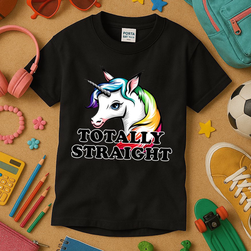 Totally Straight Unicorn Rainbow Kids T-Shirt