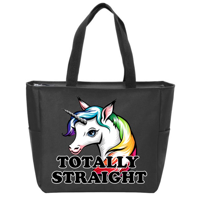 Totally Straight Unicorn Rainbow Zip Tote Bag
