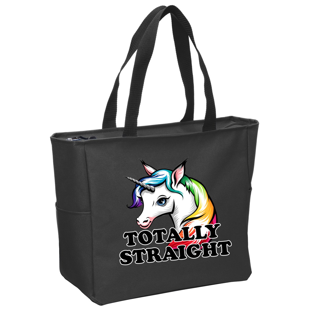 Totally Straight Unicorn Rainbow Zip Tote Bag