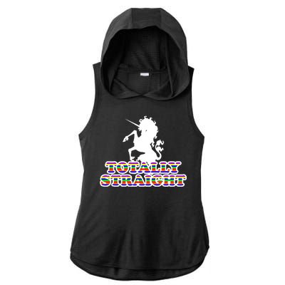 Totally Straight Unicorn Rainbow Pride Ladies PosiCharge Tri-Blend Wicking Draft Hoodie Tank