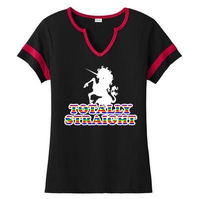 Totally Straight Unicorn Rainbow Pride Ladies Halftime Notch Neck Tee