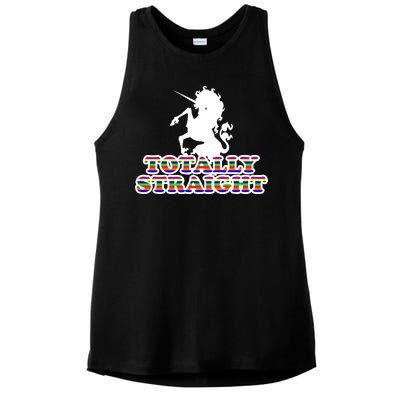 Totally Straight Unicorn Rainbow Pride Ladies PosiCharge Tri-Blend Wicking Tank