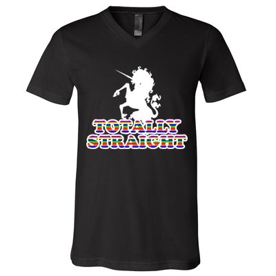 Totally Straight Unicorn Rainbow Pride V-Neck T-Shirt