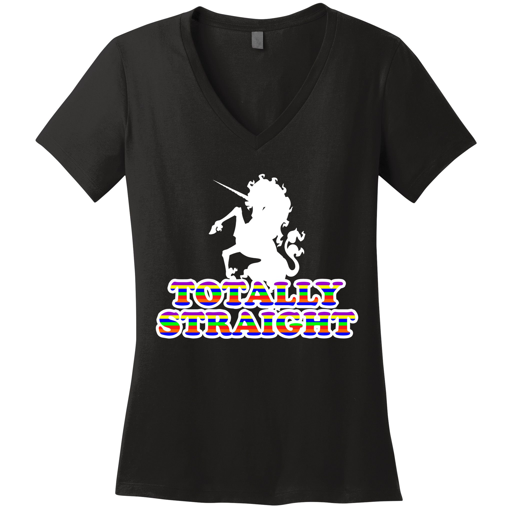 Totally Straight Unicorn Rainbow Pride Women's V-Neck T-Shirt