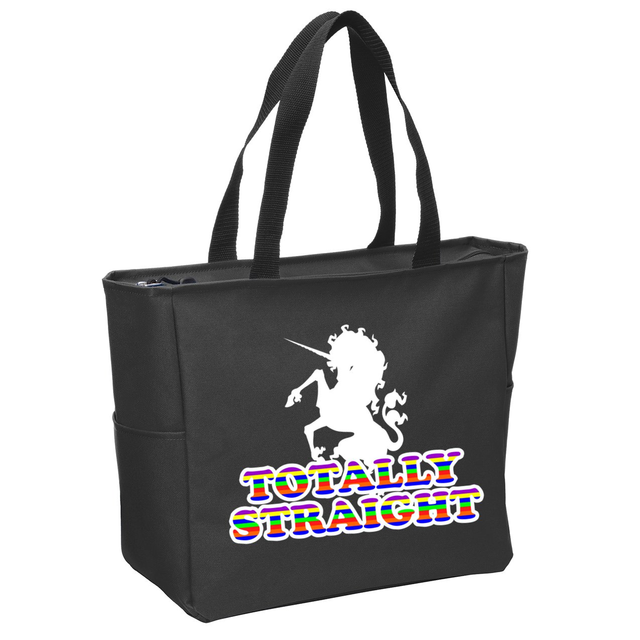Totally Straight Unicorn Rainbow Pride Zip Tote Bag