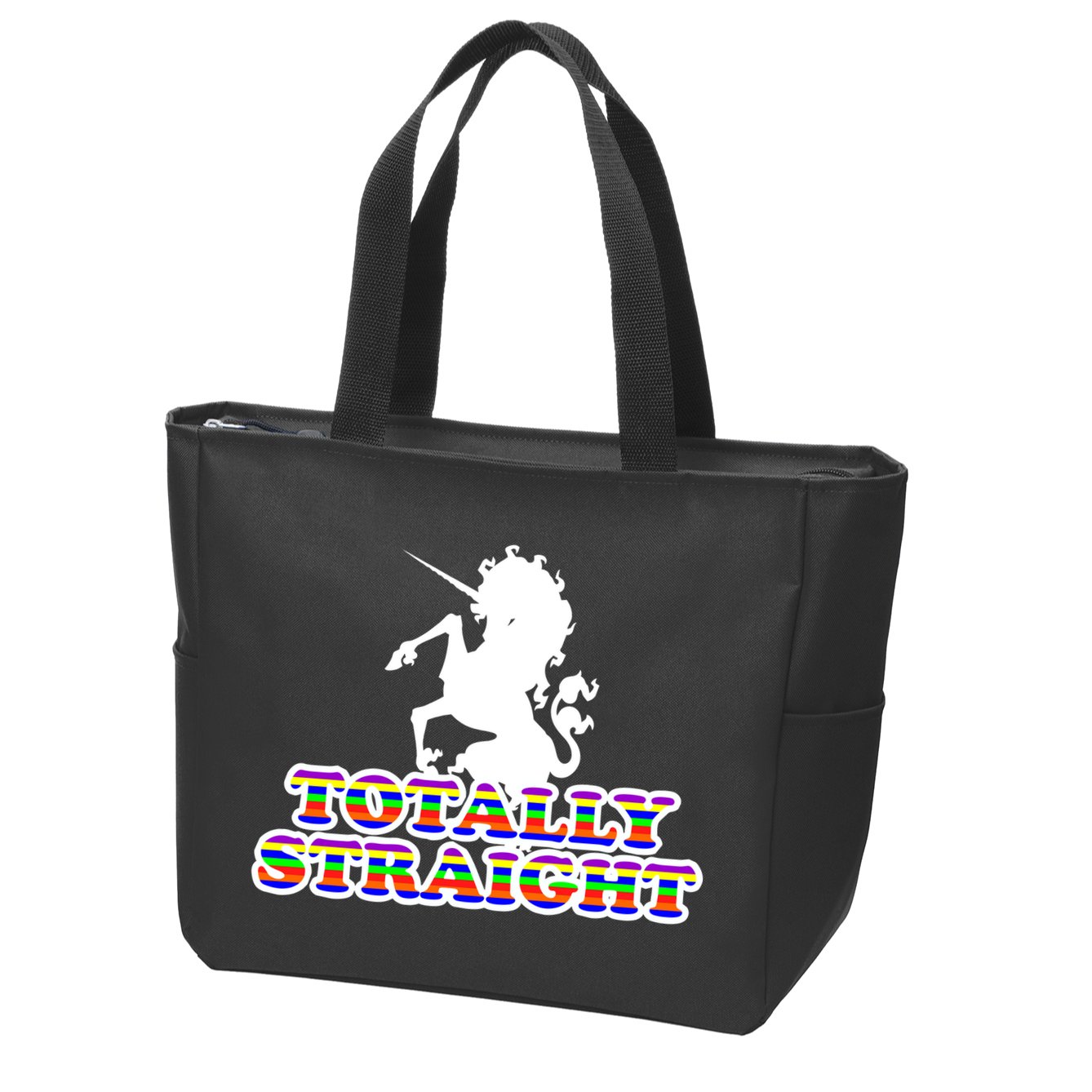 Totally Straight Unicorn Rainbow Pride Zip Tote Bag