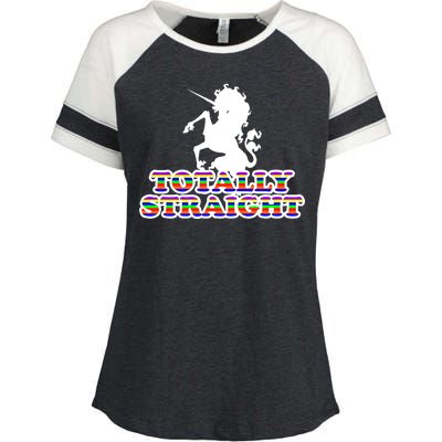 Totally Straight Unicorn Rainbow Pride Enza Ladies Jersey Colorblock Tee