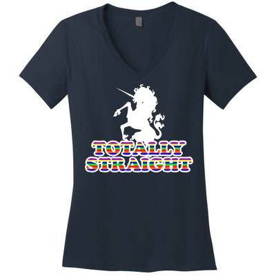 Totally Straight Unicorn Rainbow Pride Women's V-Neck T-Shirt