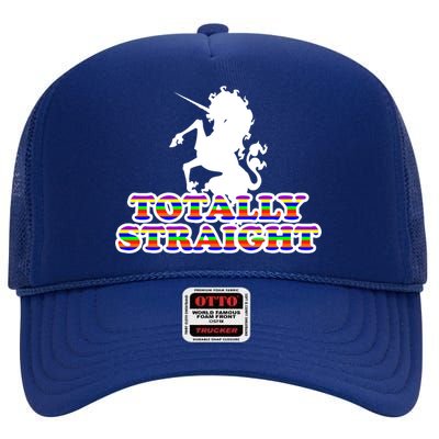 Totally Straight Unicorn Rainbow Pride High Crown Mesh Back Trucker Hat