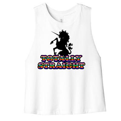 Totally Straight Unicorn Rainbow Pride Women's Racerback Cropped Tank