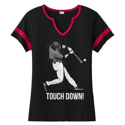 Touch Down Baseball Home Run Ladies Halftime Notch Neck Tee