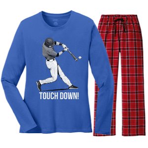 Touch Down Baseball Home Run Women's Long Sleeve Flannel Pajama Set 