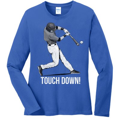 Touch Down Baseball Home Run Ladies Long Sleeve Shirt