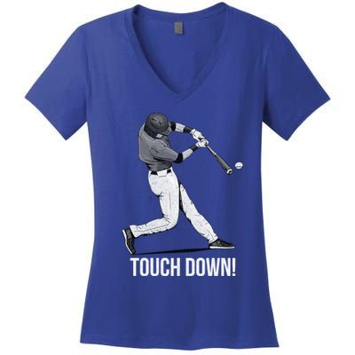 Touch Down Baseball Home Run Women's V-Neck T-Shirt