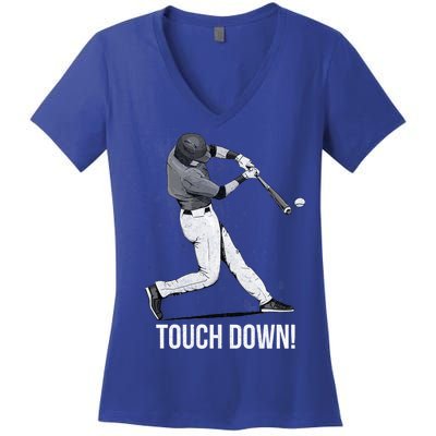 Touch Down Baseball Home Run Women's V-Neck T-Shirt