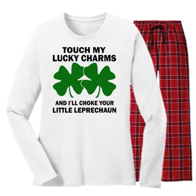 Touch My Lucky Charms And I'll Choke Your Leprechaun Women's Long Sleeve Flannel Pajama Set 