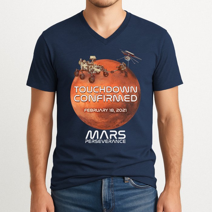 Touchdown Confirmed Mars Perseverance February 18 2021 V-Neck T-Shirt