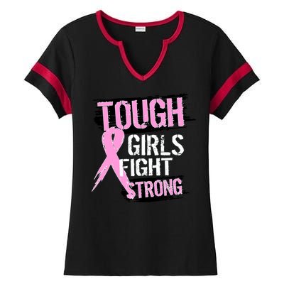 Tough Girls Fight Strong Breast Cancer Ladies Halftime Notch Neck Tee