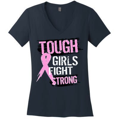 Tough Girls Fight Strong Breast Cancer Women's V-Neck T-Shirt