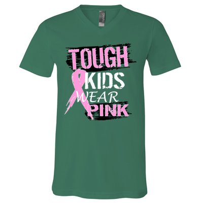 Tough Kids Wear Pink Cancer V-Neck T-Shirt