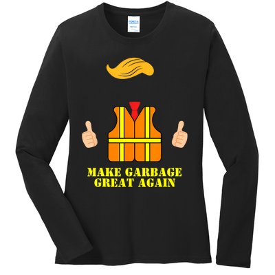 Trump Orange Vest Make Garbage Great Again Funny Trash Truck Ladies Long Sleeve Shirt