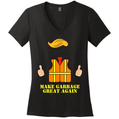 Trump Orange Vest Make Garbage Great Again Funny Trash Truck Women's V-Neck T-Shirt