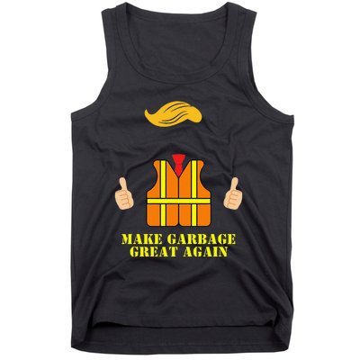 Trump Orange Vest Make Garbage Great Again Funny Trash Truck Tank Top