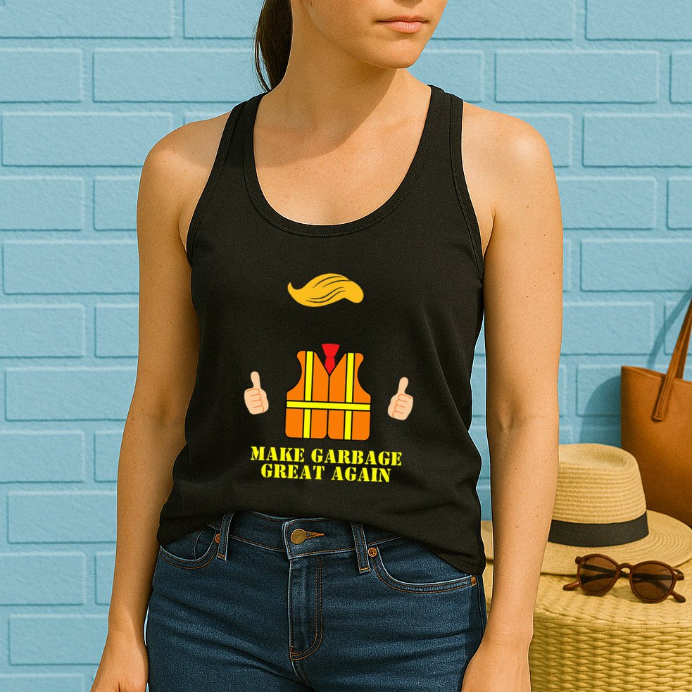 Trump Orange Vest Make Garbage Great Again Funny Trash Truck Womens Tank Top