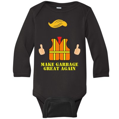 Trump Orange Vest Make Garbage Great Again Funny Trash Truck Baby Long Sleeve Bodysuit