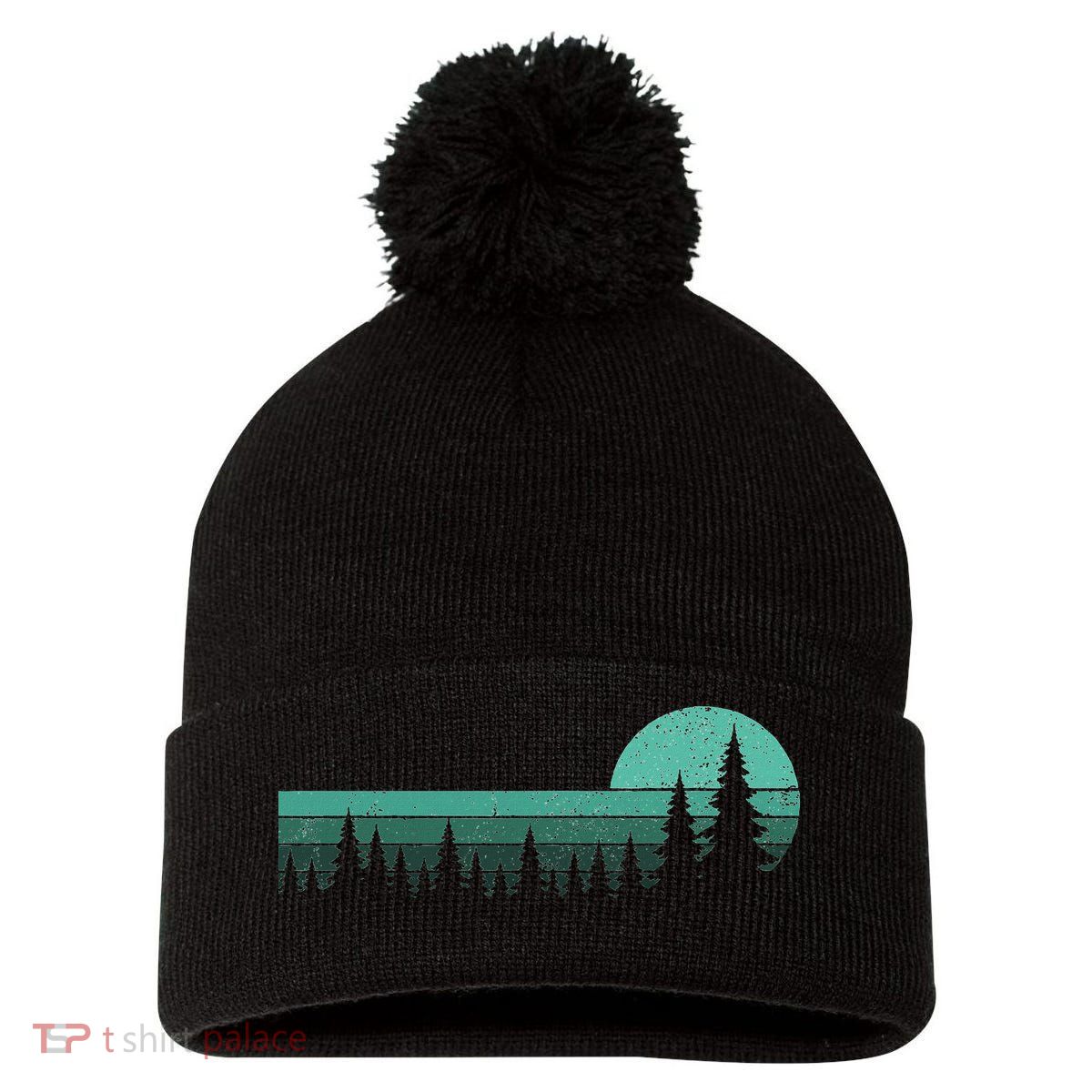 Trees Outdoors Wildlife Nature Vintage Forest Nature Retro Pom Pom 12in Knit Beanie