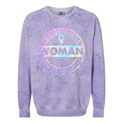 The Original Woman Made Biological Matter Wo Quote Colorblast Crewneck Sweatshirt