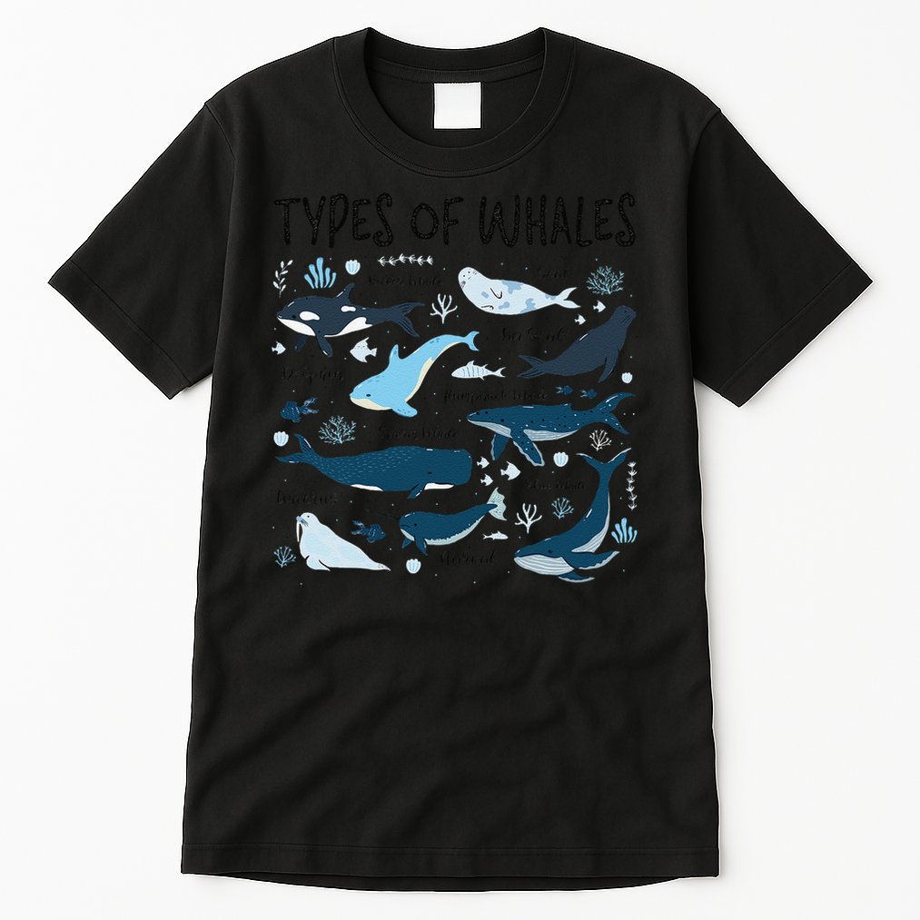 Types of Whales Cute Whale Breeds Species - Whale Lovers Tall T-Shirt