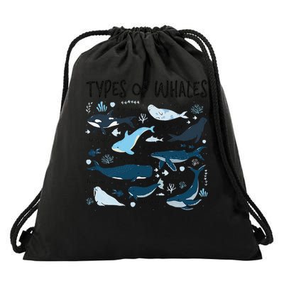 Types of Whales Cute Whale Breeds Species - Whale Lovers Drawstring Bag