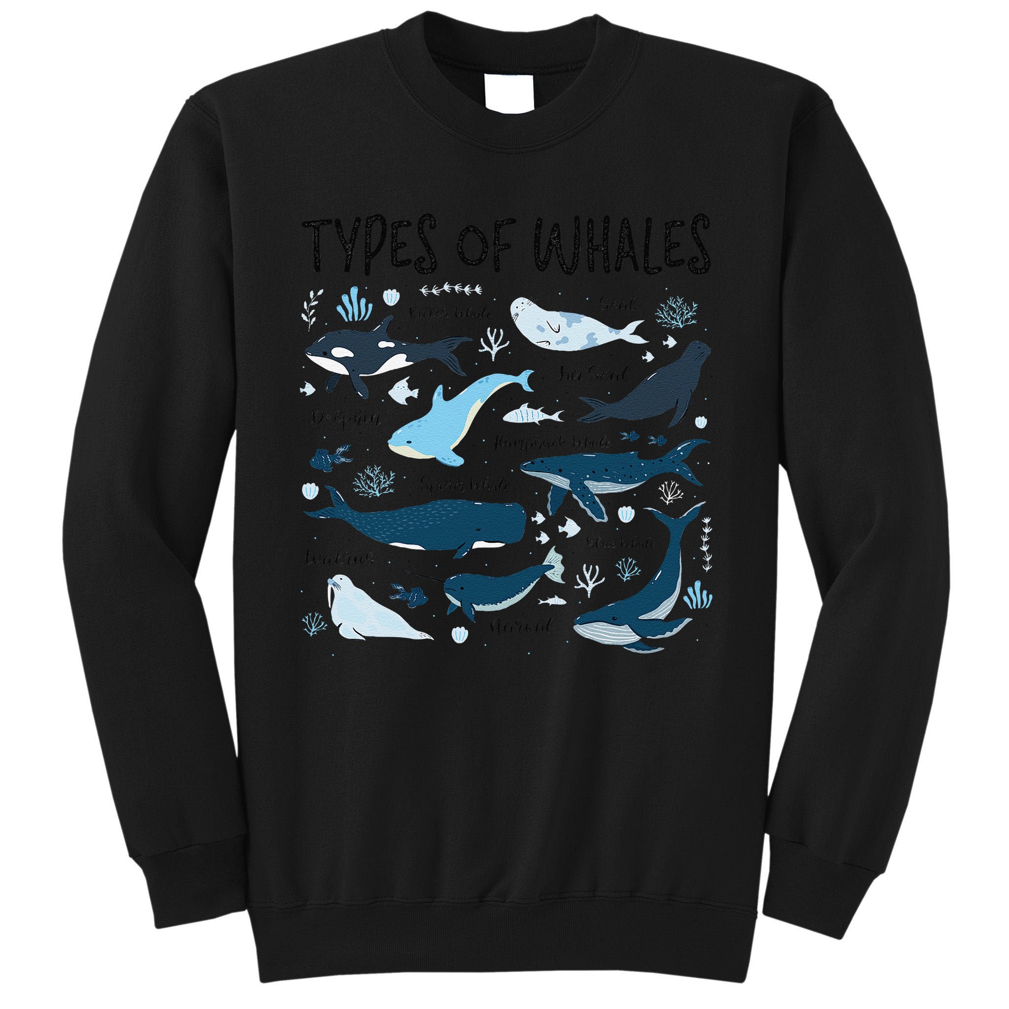 Types of Whales Cute Whale Breeds Species - Whale Lovers Tall Sweatshirt