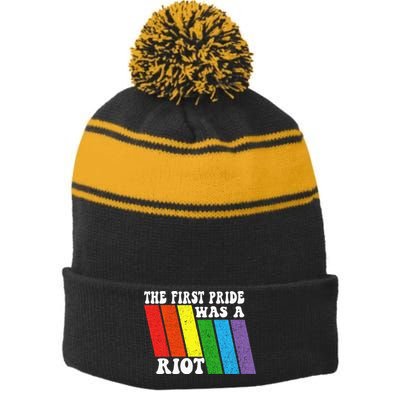 The One Where I Teach 4th Grade Teacher Stripe Pom Pom Beanie