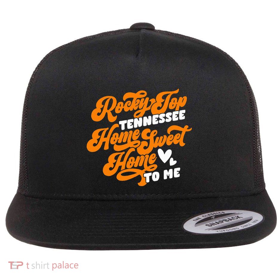 Tennessee Orange White Rocky Tn Home Sweet Home Top Retro Flat Bill Trucker Hat