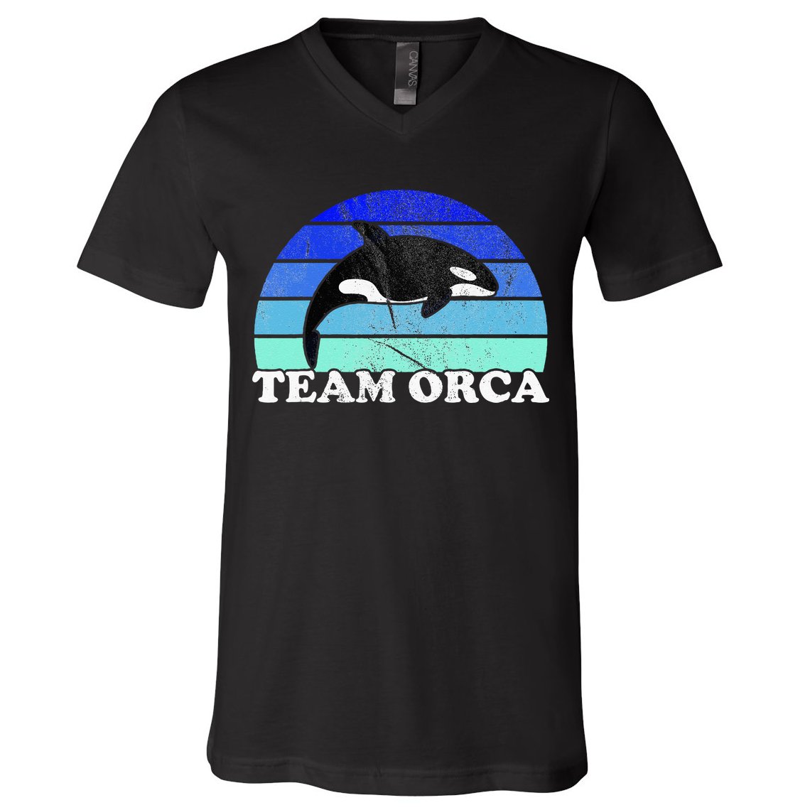 Team Orca Whale Orcas Sea Ocean Retro Sunset V-Neck T-Shirt